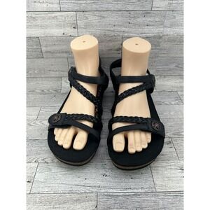 Aetrex‎ Black Leather Braided Strap Cork Comfort Sandals Size 11 Wide